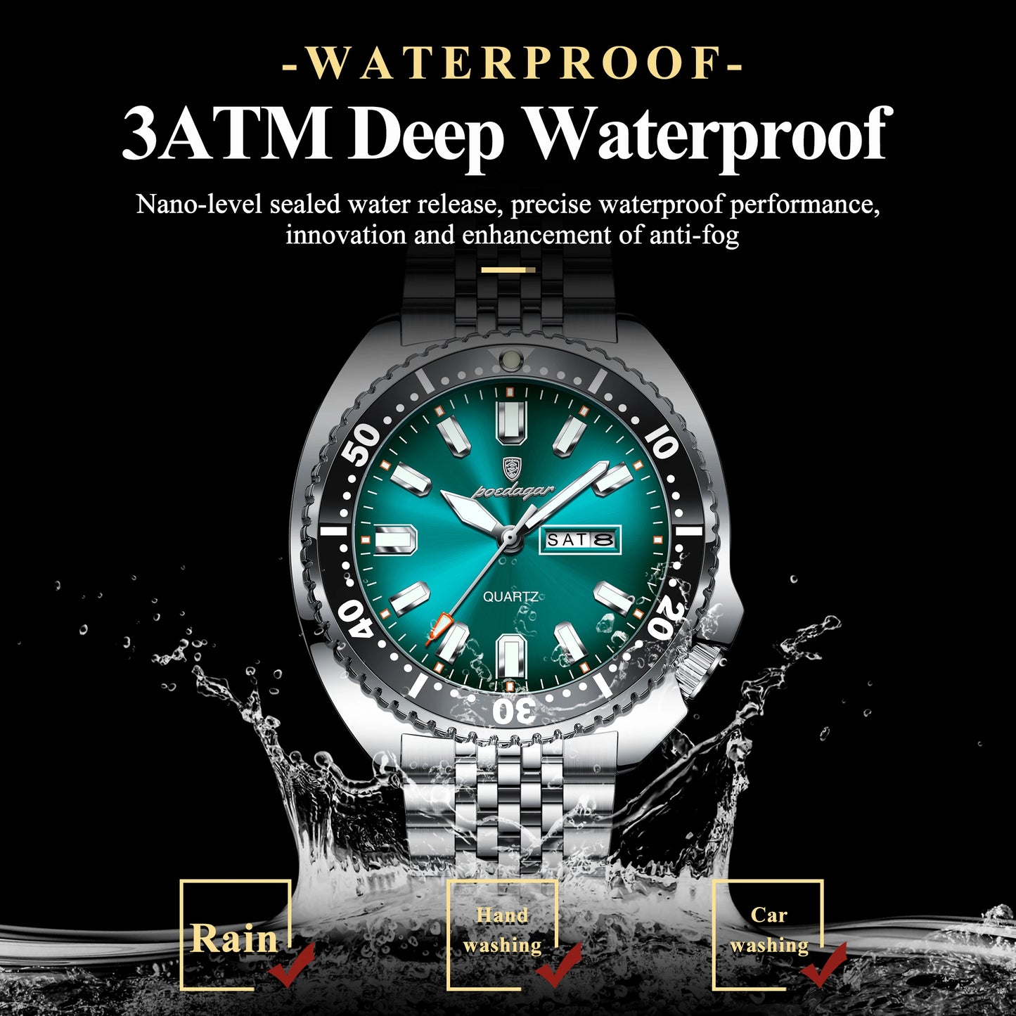 Pagani Design green diver watch with stainless steel bracelet and luminous markers
