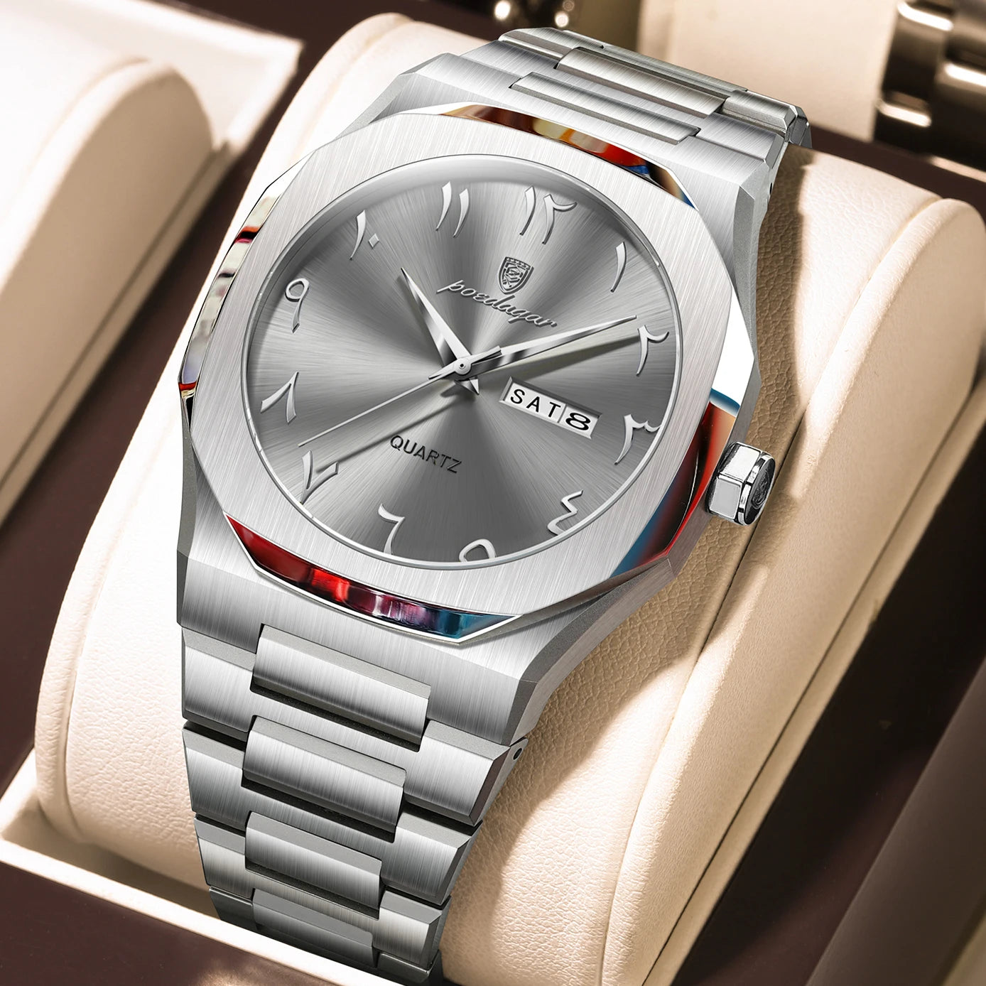 PAGANI DESIGN all-black men’s watch with octagonal case and day date display