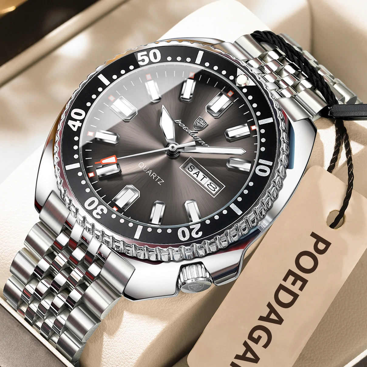 Pagani Design green diver watch with stainless steel bracelet and luminous markers