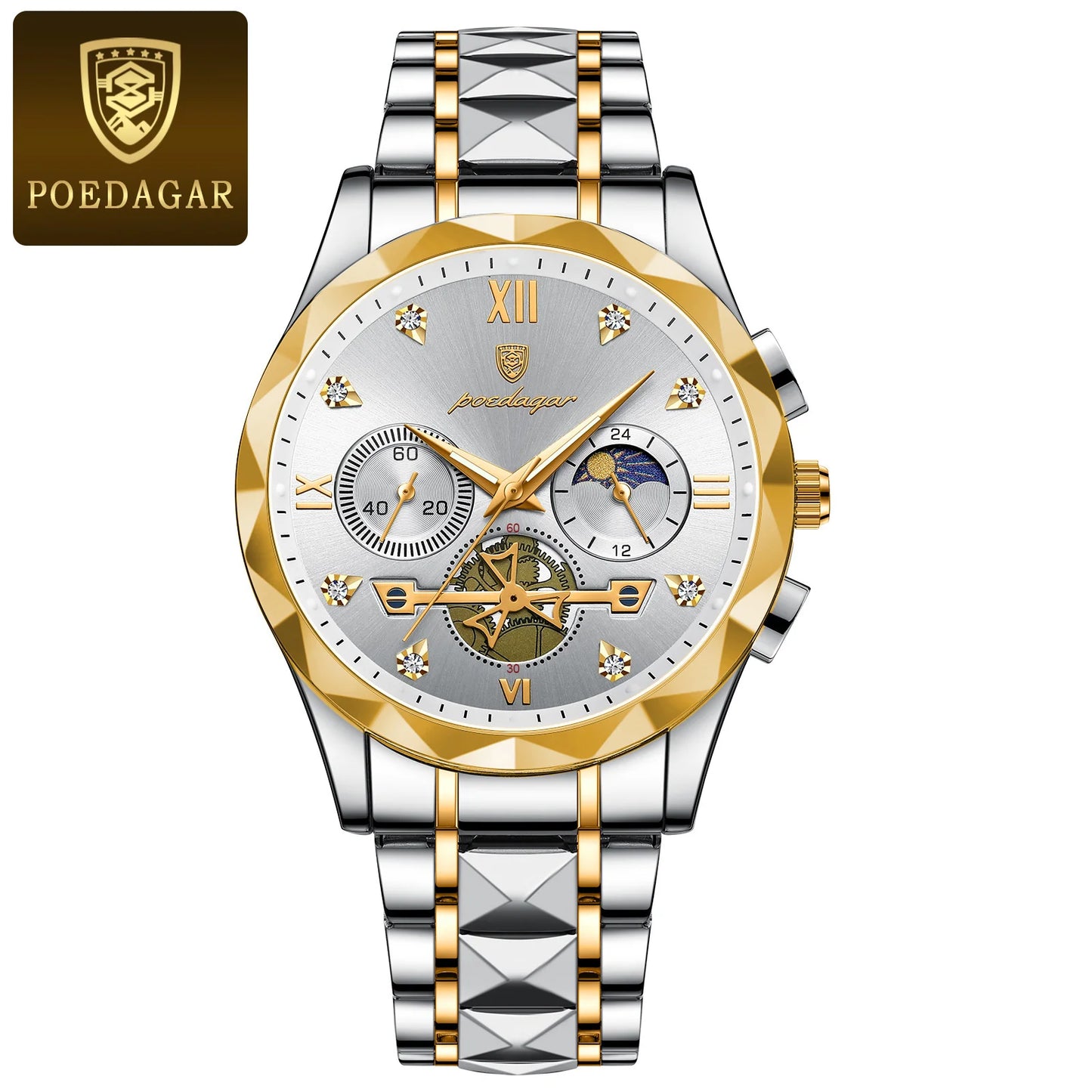 Pagani Design men’s blue dial chronograph watch with gold and silver steel bracelet