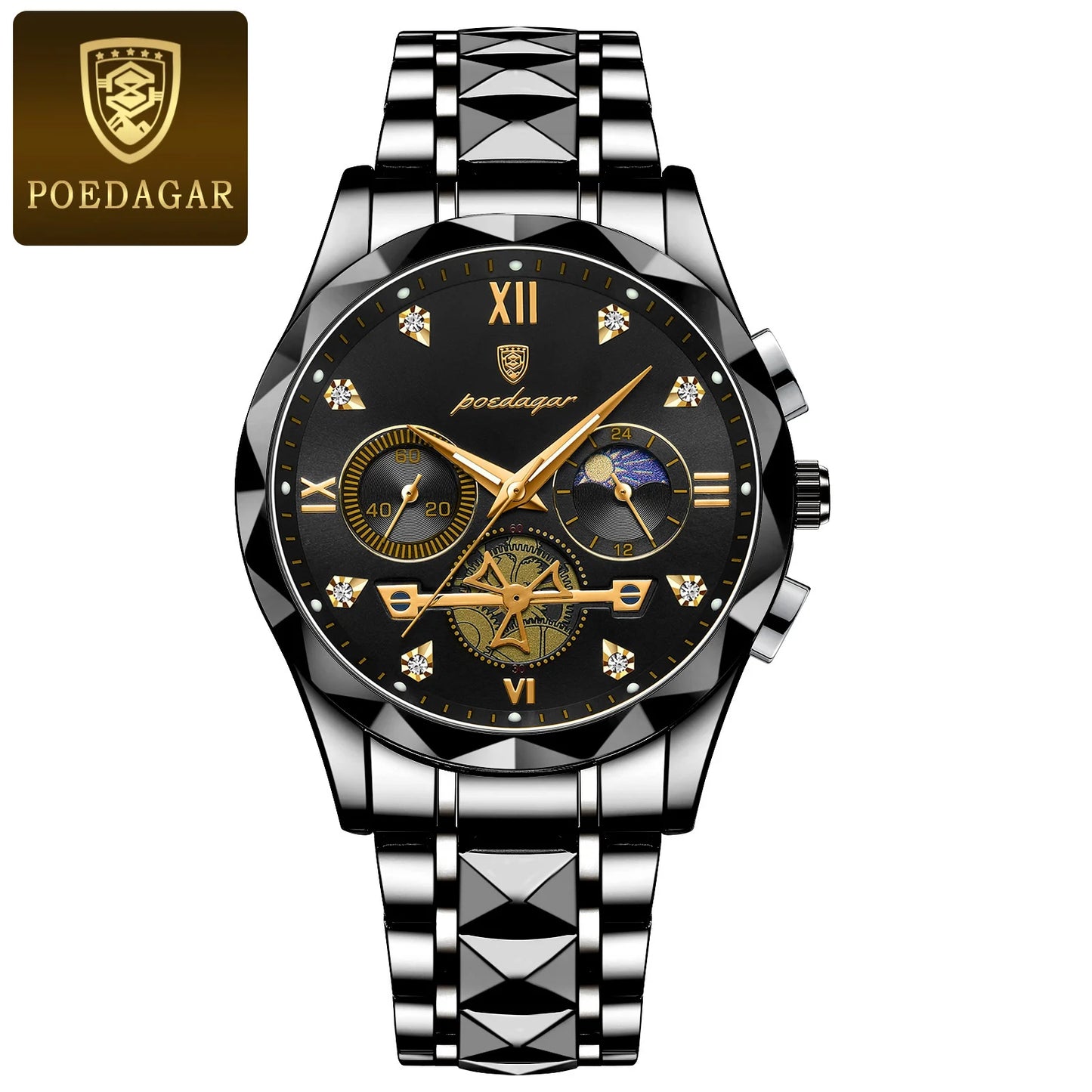 Pagani Design men’s blue dial chronograph watch with gold and silver steel bracelet