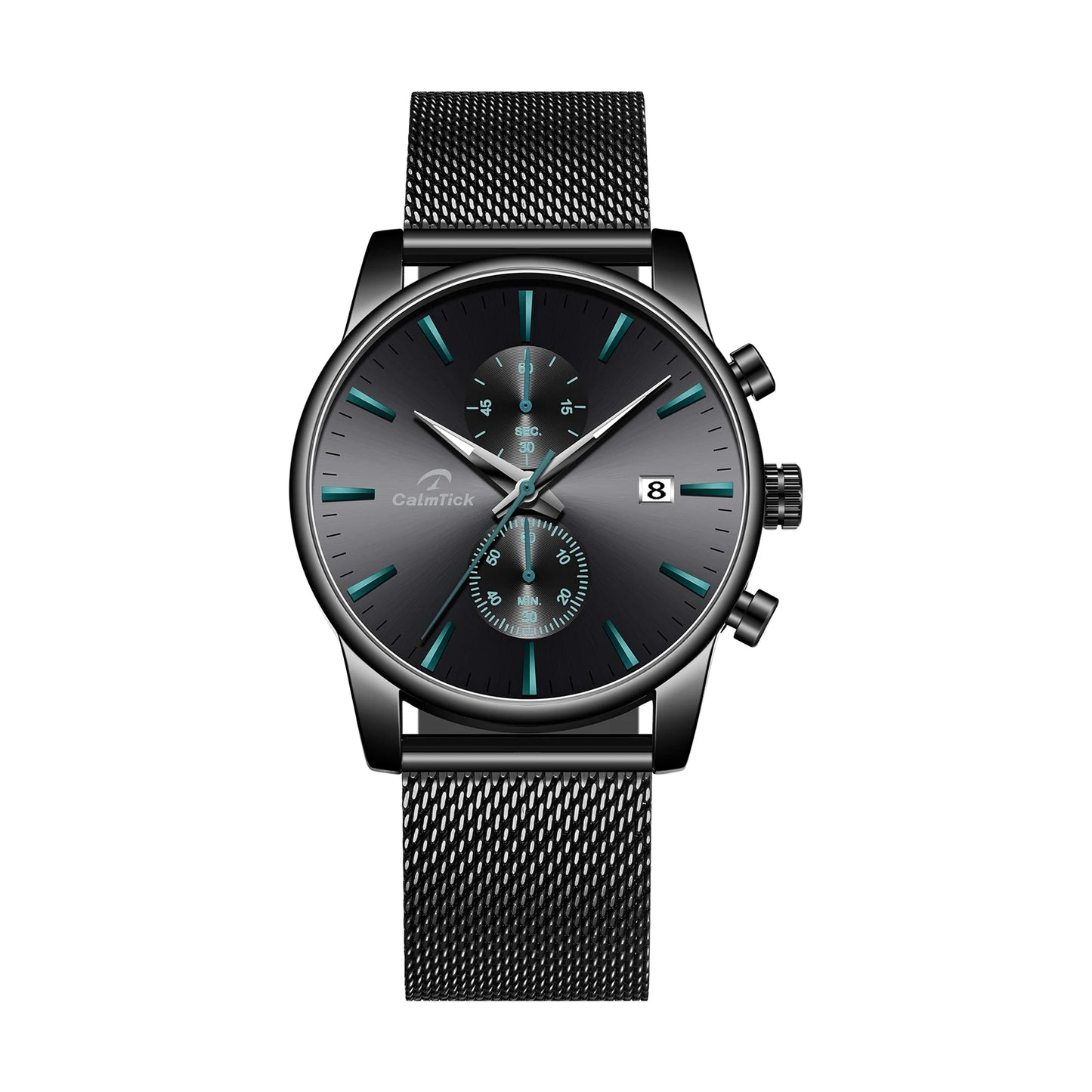 Cheetah black mesh waterproof chronograph watch with blue dial and luminous markers
