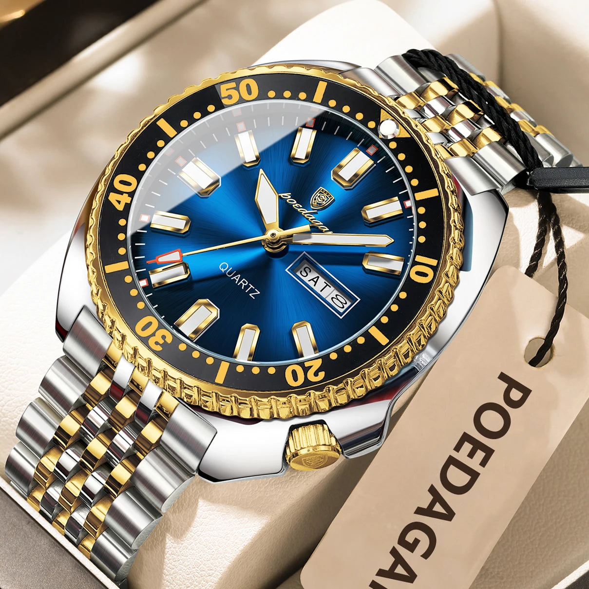 Pagani Design green diver watch with stainless steel bracelet and luminous markers