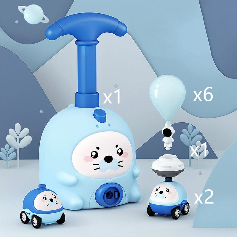 Balloon powered car launcher toy for kids with colorful balloons and cute design