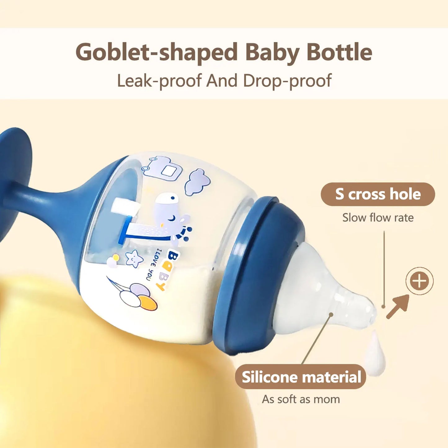 No-spill ergonomic baby cup with tall straw, easy grip, and fun cartoon design
