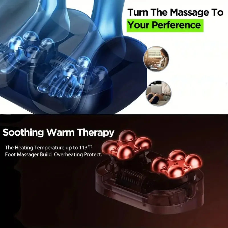 Shiatsu foot massager with deep kneading rollers and ergonomic foot slots for home spa use