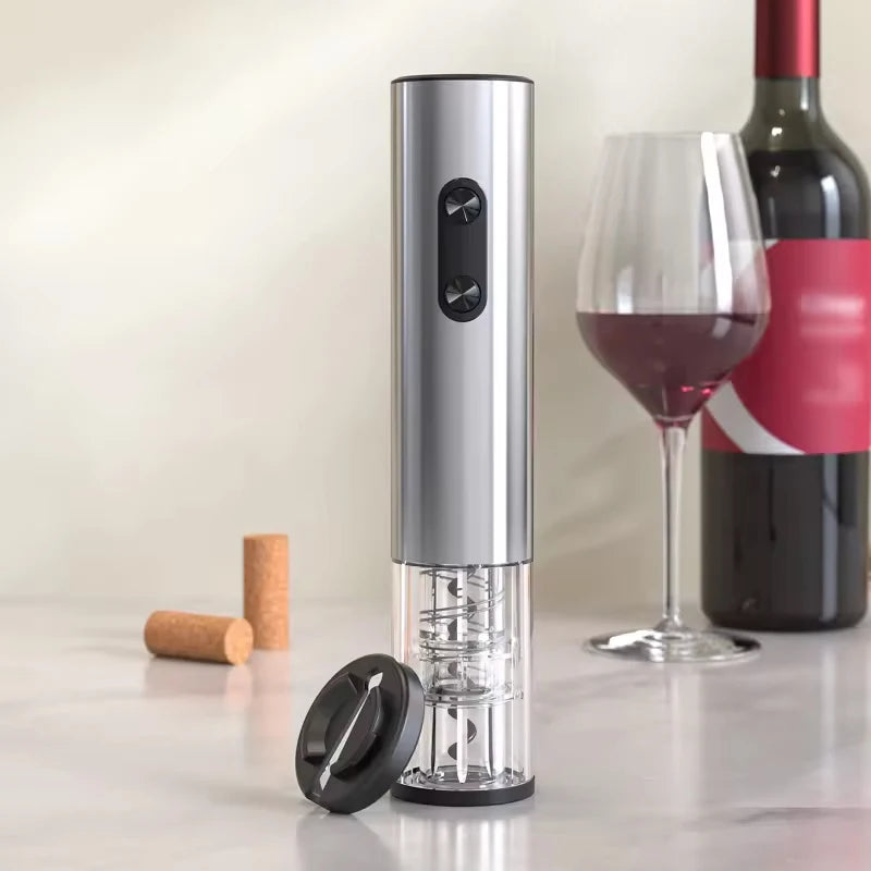 Electric wine opener – cordless automatic corkscrew for bottles – stainless steel wine opener