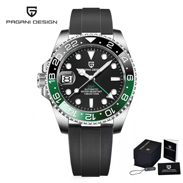 Pagani Design Pepsi GMT automatic men’s watch, red-blue bezel, black dial, Jubilee steel bracelet