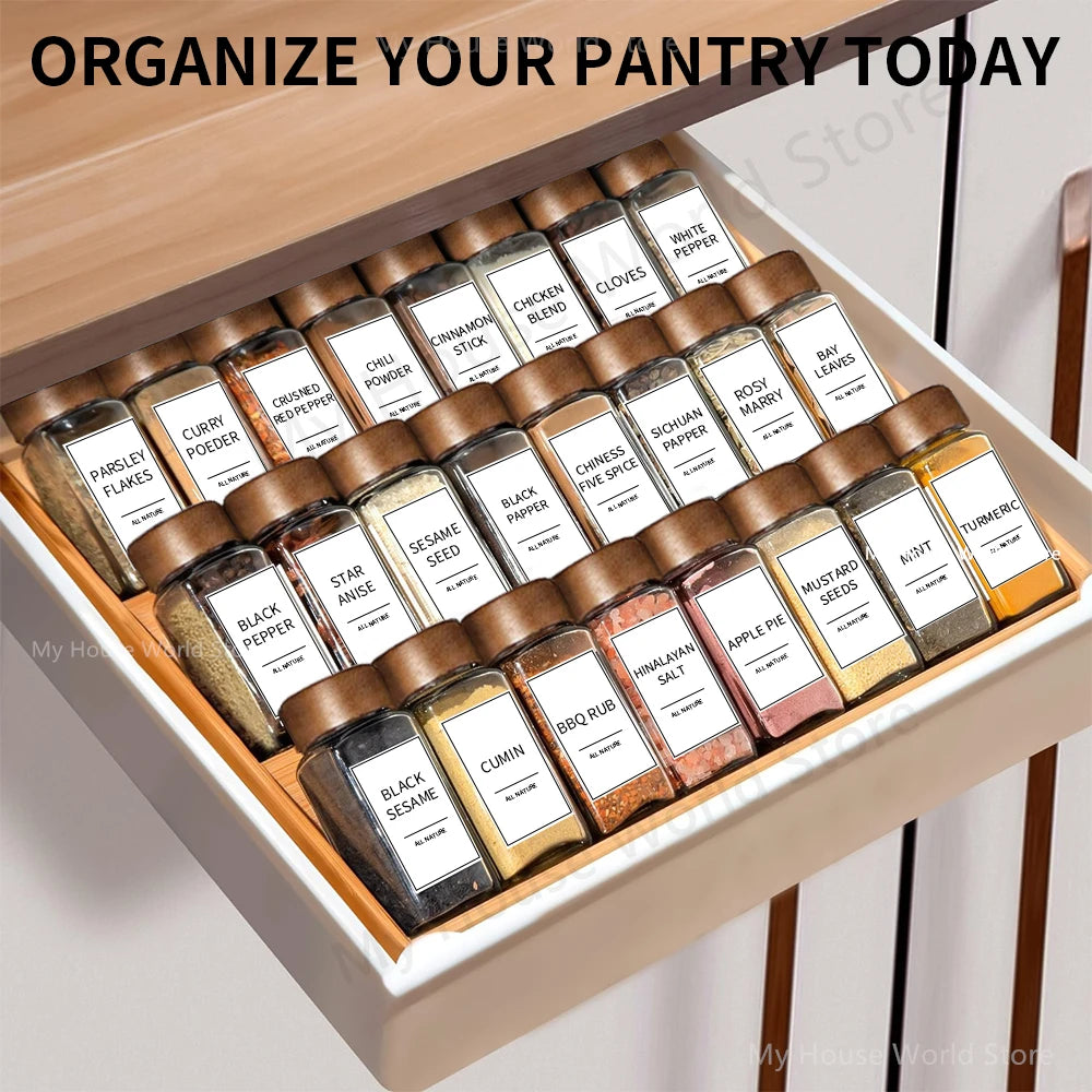 Premium Glass Spice Jars Set with Bamboo Lids & Labels