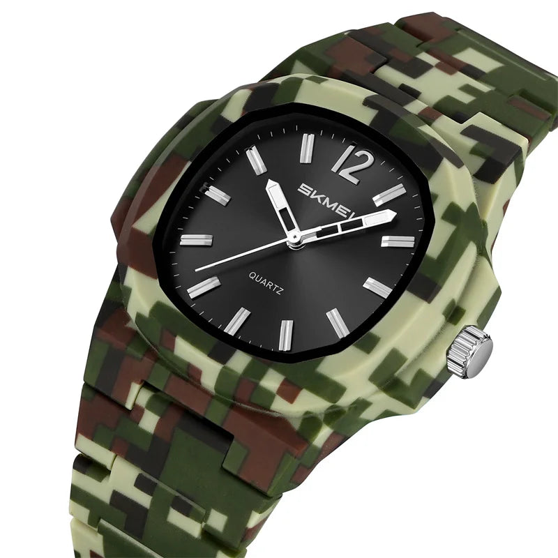 stainless steel octagonal men’s watch with minimalist black dial