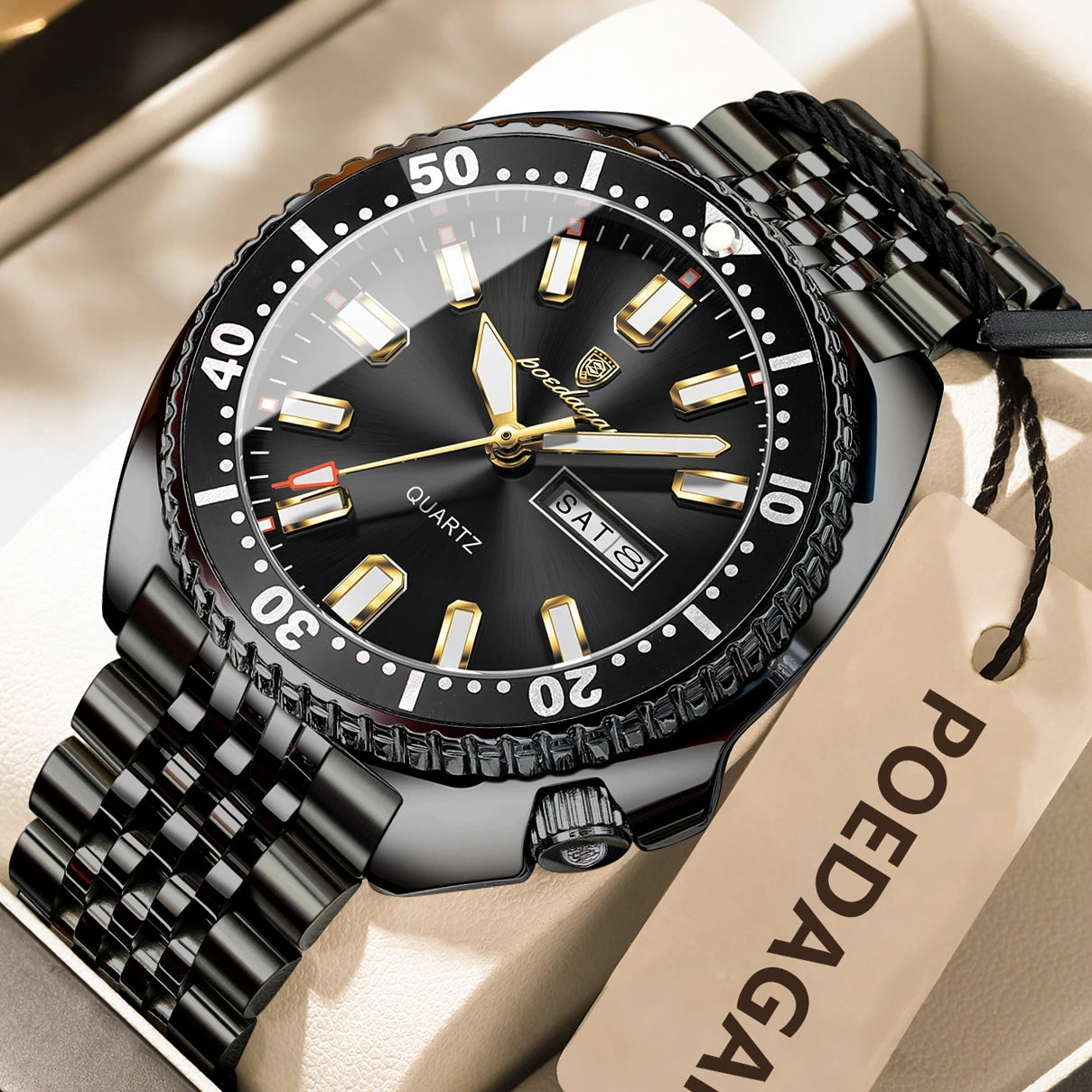 Pagani Design green diver watch with stainless steel bracelet and luminous markers