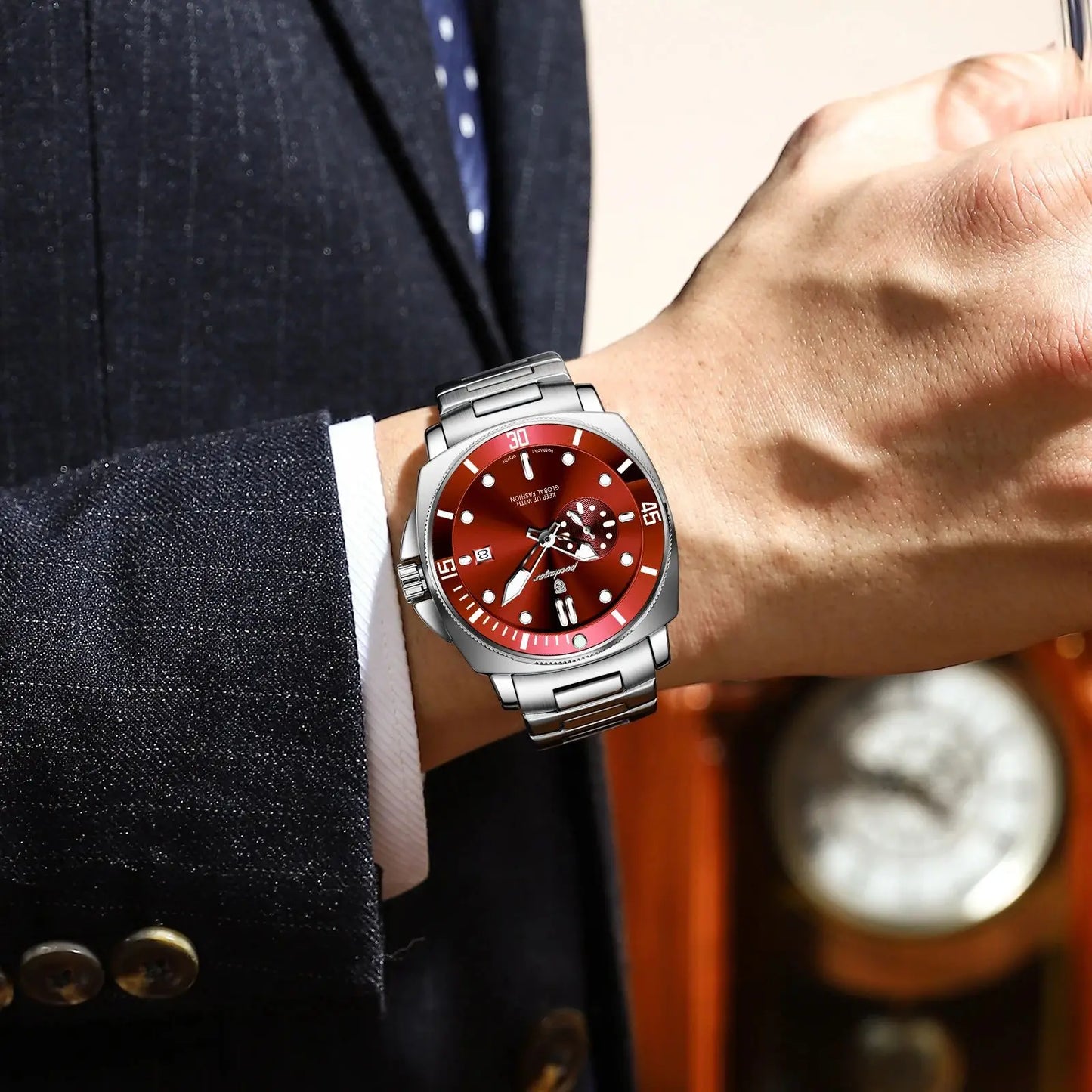 Pagani Design red diver watch with stainless steel bracelet and bold red dial