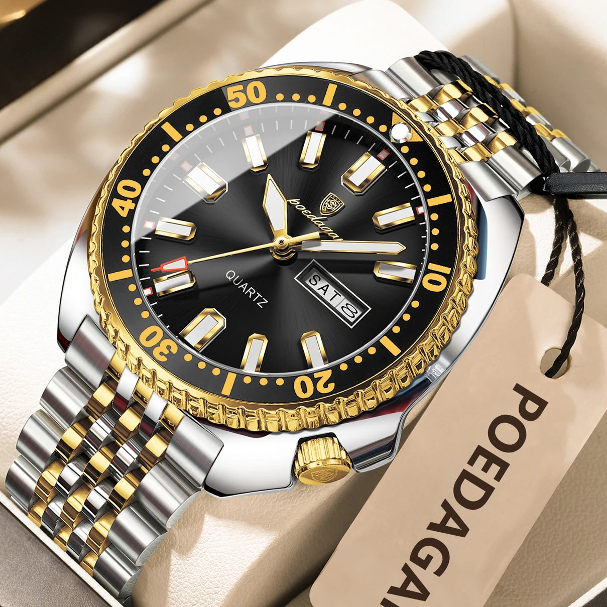 Pagani Design green diver watch with stainless steel bracelet and luminous markers