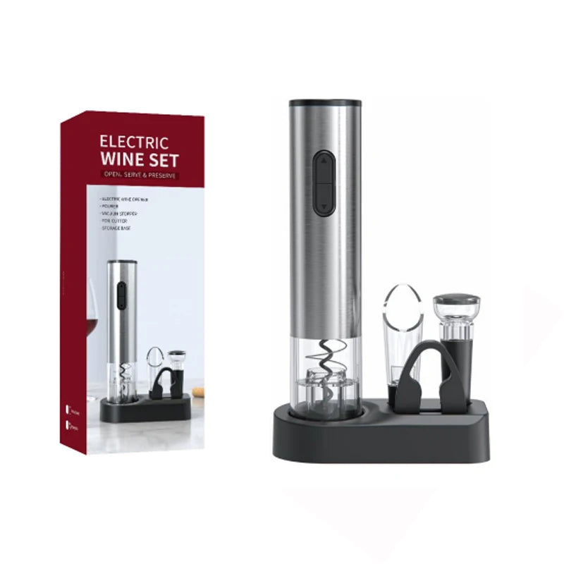 Electric wine opener – cordless automatic corkscrew for bottles – stainless steel wine opener