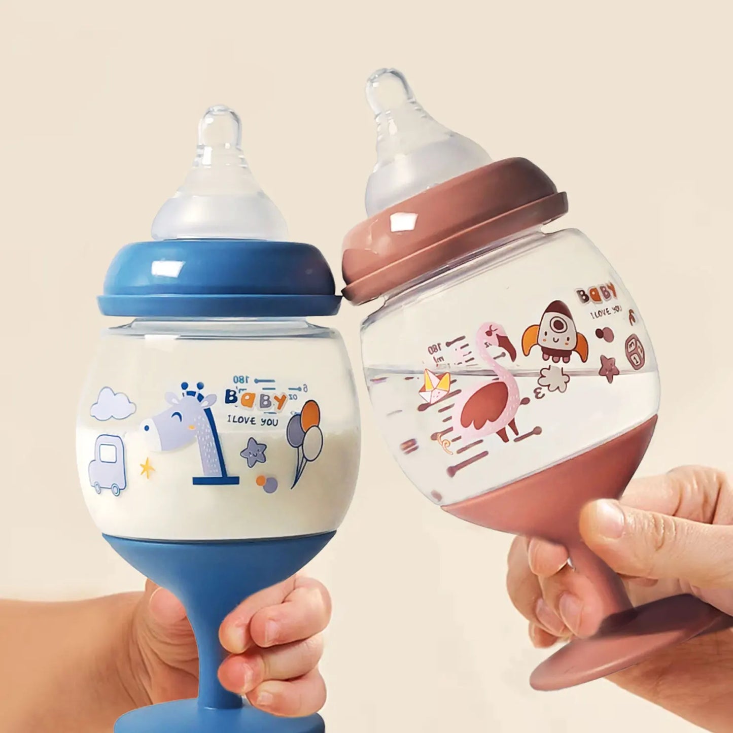 No-spill ergonomic baby cup with tall straw, easy grip, and fun cartoon design
