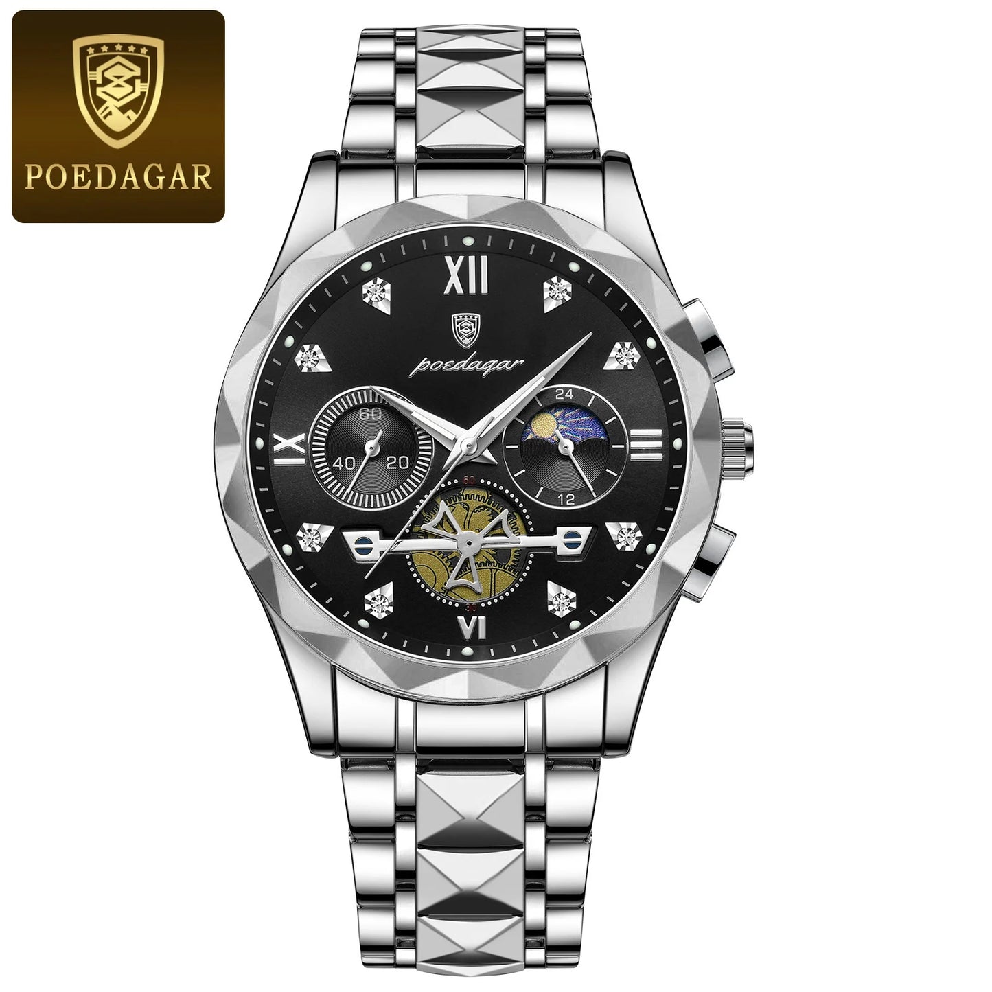 Pagani Design men’s blue dial chronograph watch with gold and silver steel bracelet