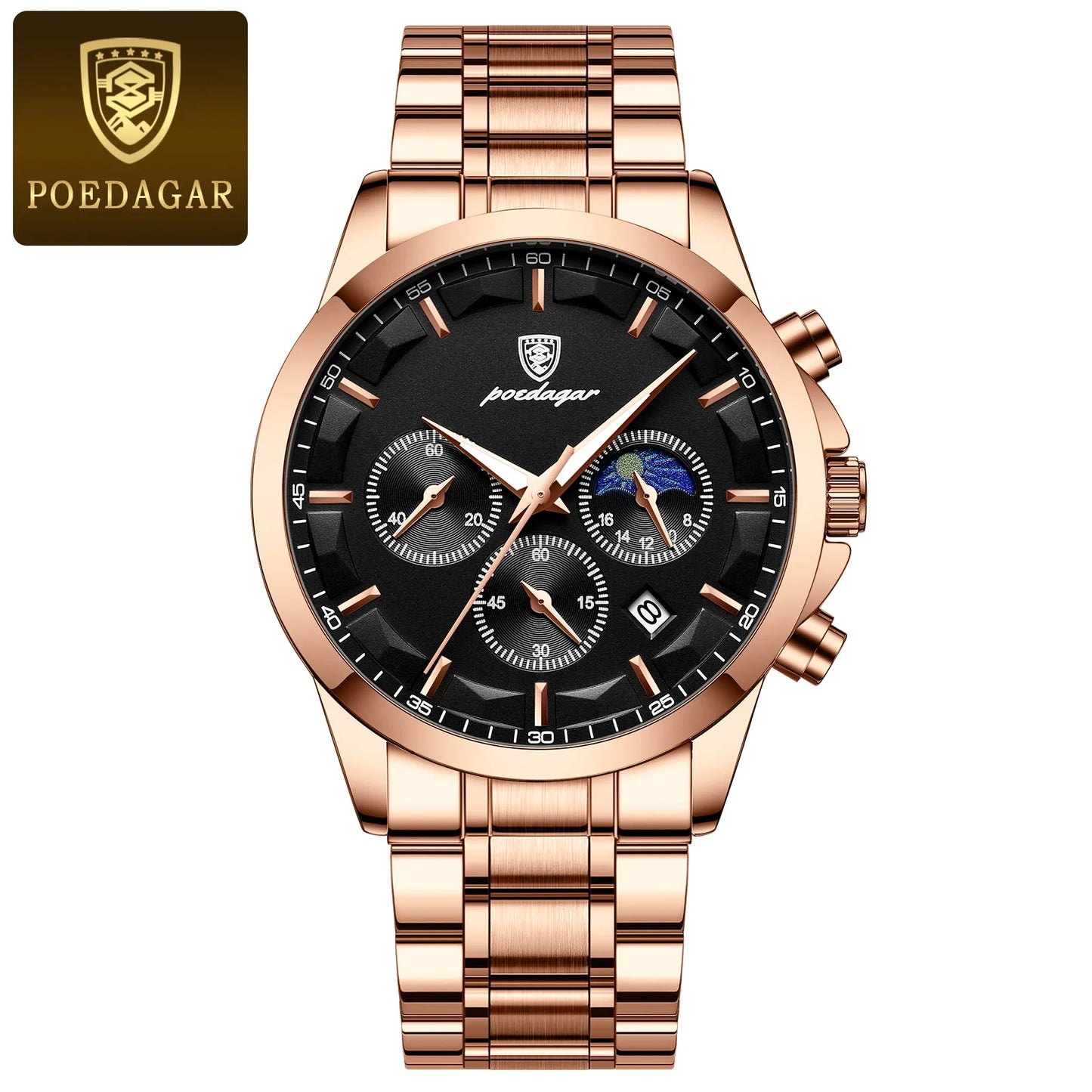 PAGANI DESIGN luxury black chronograph men’s watch with moon phase and subdials