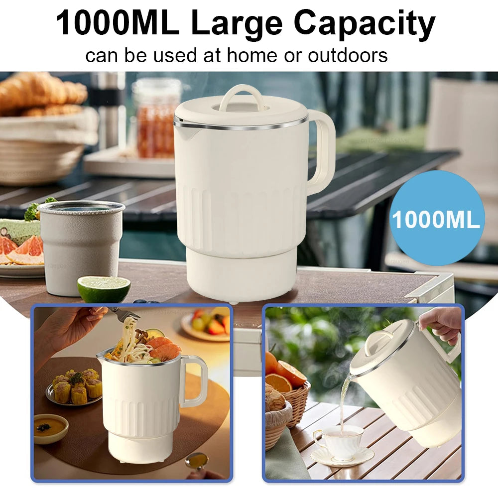 COOSKR 1000ml electric soup kettle multi-function cooker with boiling, steaming, and pouring features”