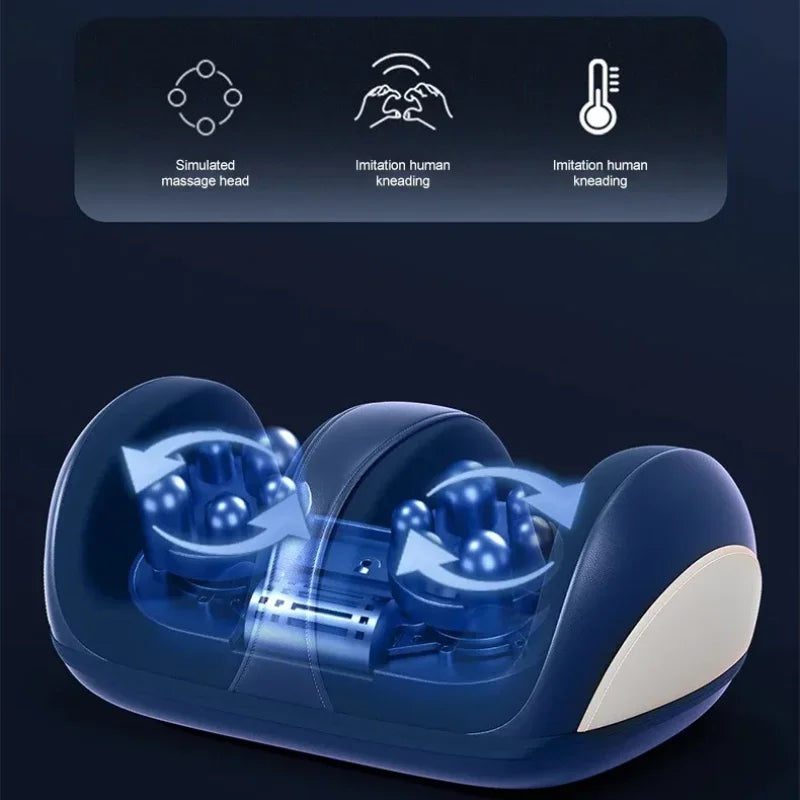 Shiatsu foot massager with deep kneading rollers and ergonomic foot slots for home spa use