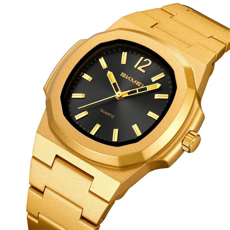 stainless steel octagonal men’s watch with minimalist black dial