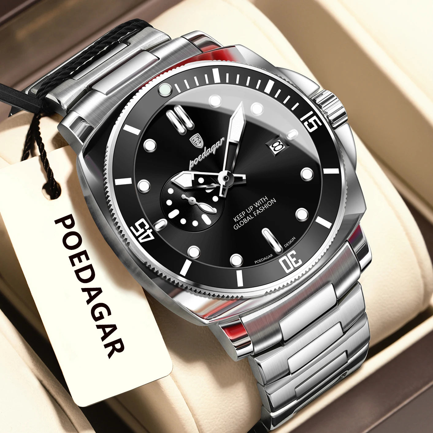 Pagani Design red diver watch with stainless steel bracelet and bold red dial