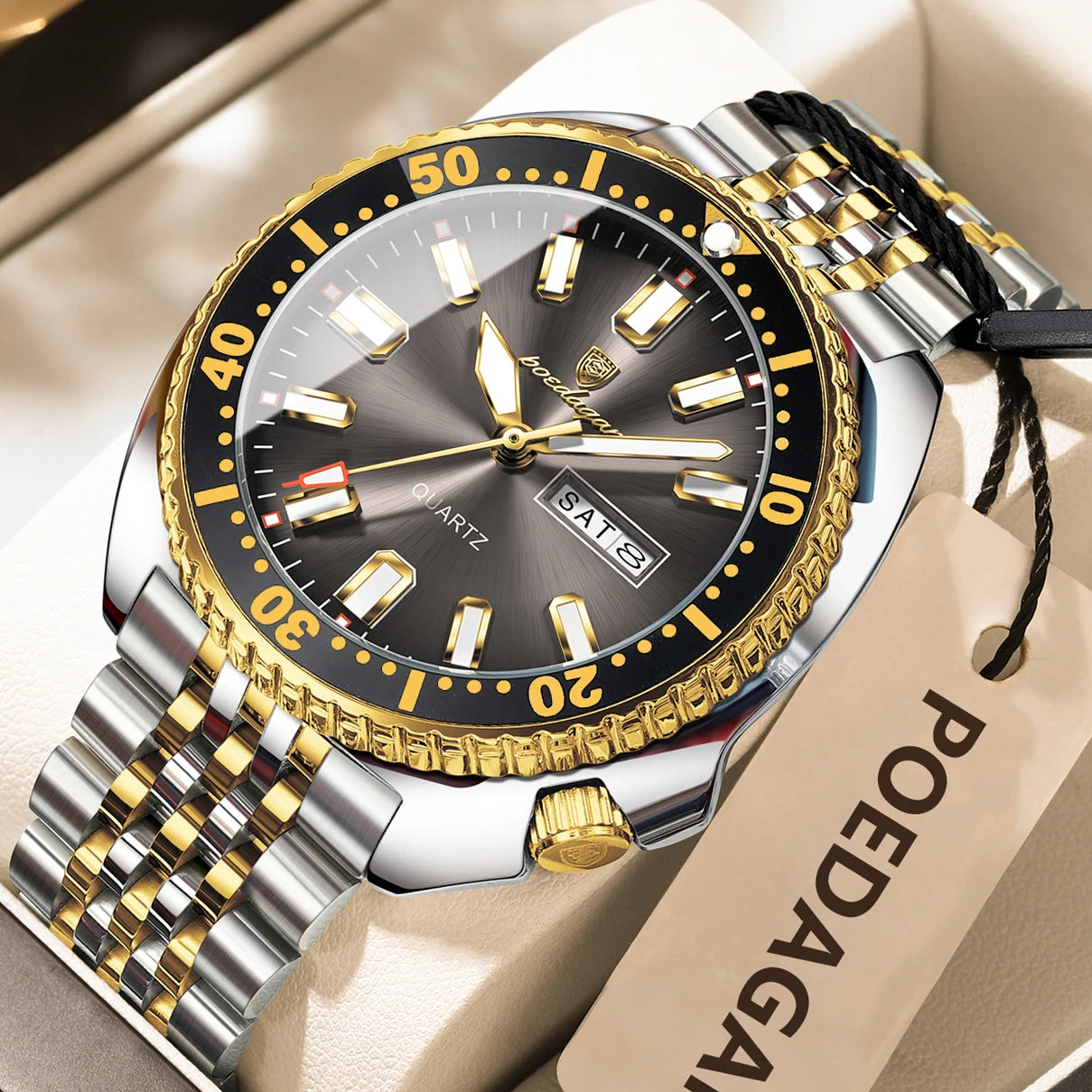 Pagani Design green diver watch with stainless steel bracelet and luminous markers