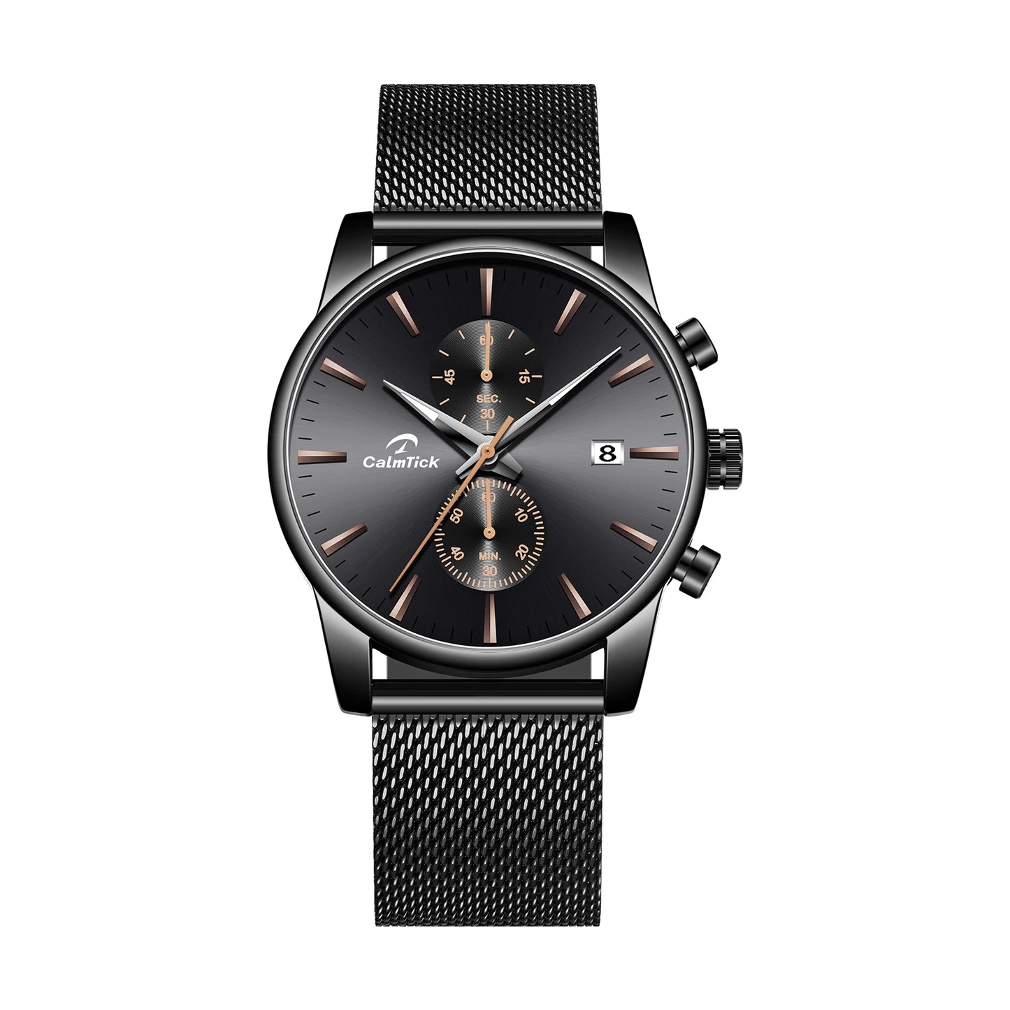 Cheetah black mesh waterproof chronograph watch with blue dial and luminous markers