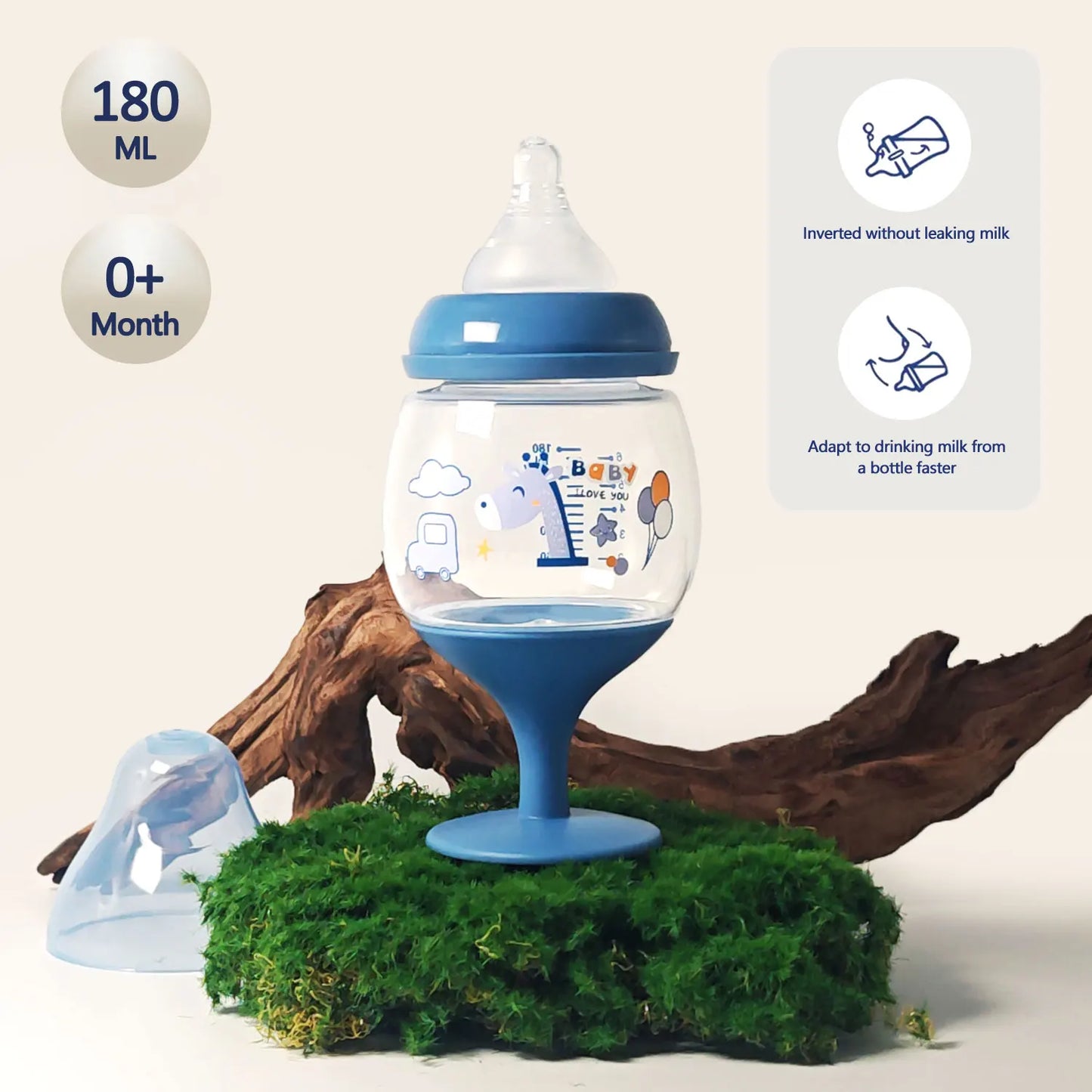 No-spill ergonomic baby cup with tall straw, easy grip, and fun cartoon design