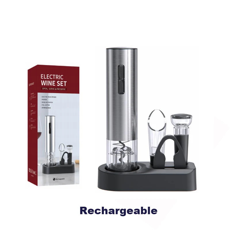 Electric wine opener – cordless automatic corkscrew for bottles – stainless steel wine opener