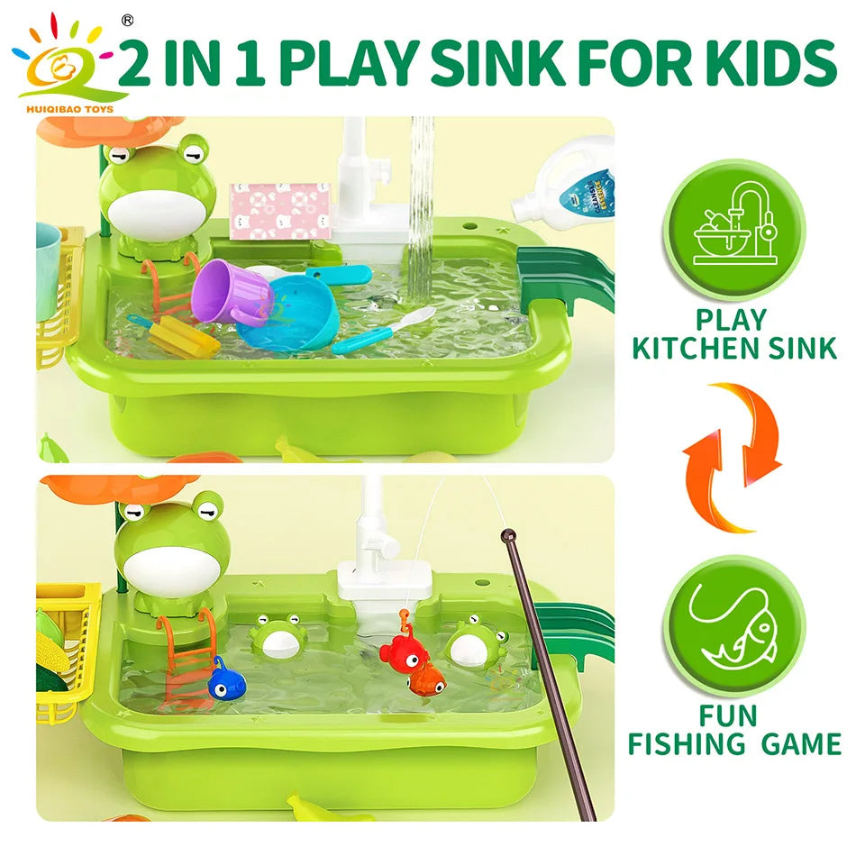 “Interactive dishwasher toy sink for kids – water play kitchen set”