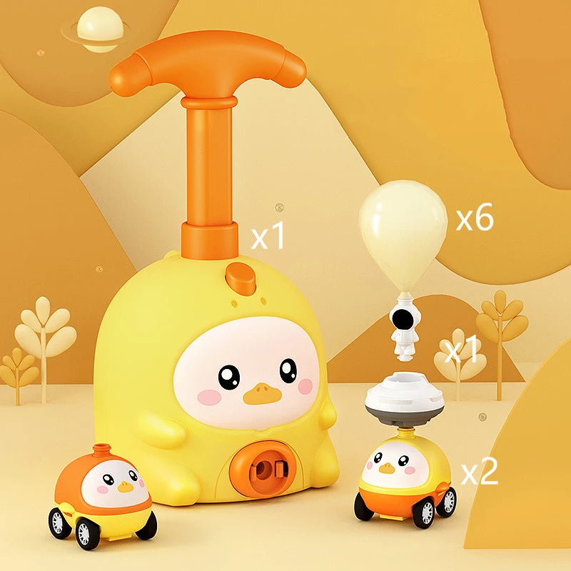 Balloon powered car launcher toy for kids with colorful balloons and cute design