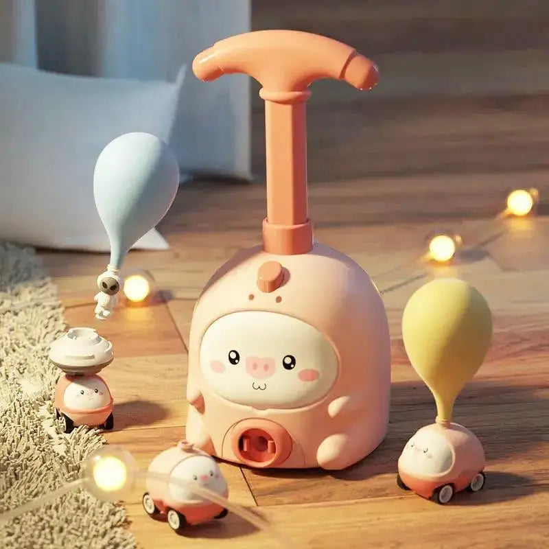 Balloon powered car launcher toy for kids with colorful balloons and cute design