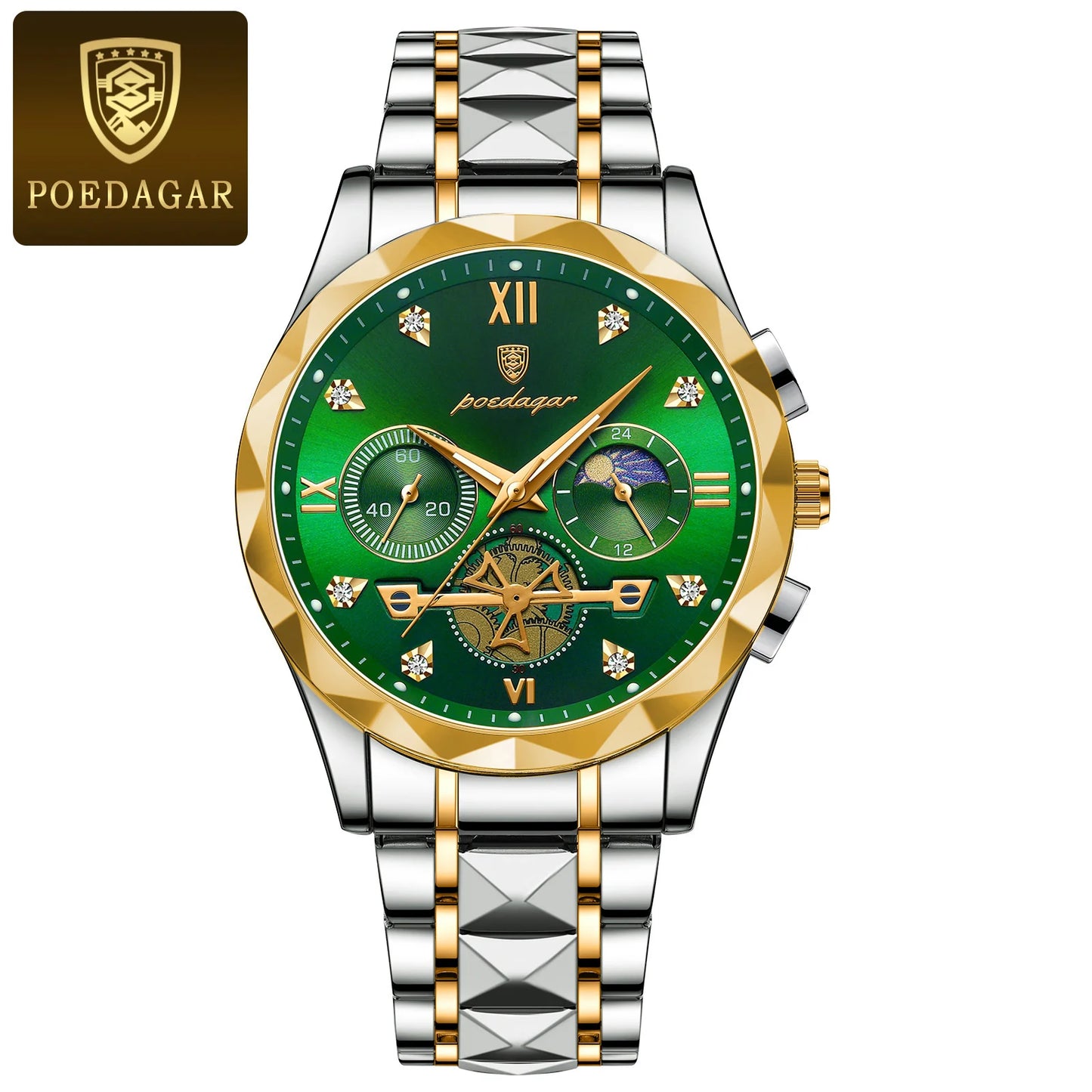 Pagani Design men’s blue dial chronograph watch with gold and silver steel bracelet