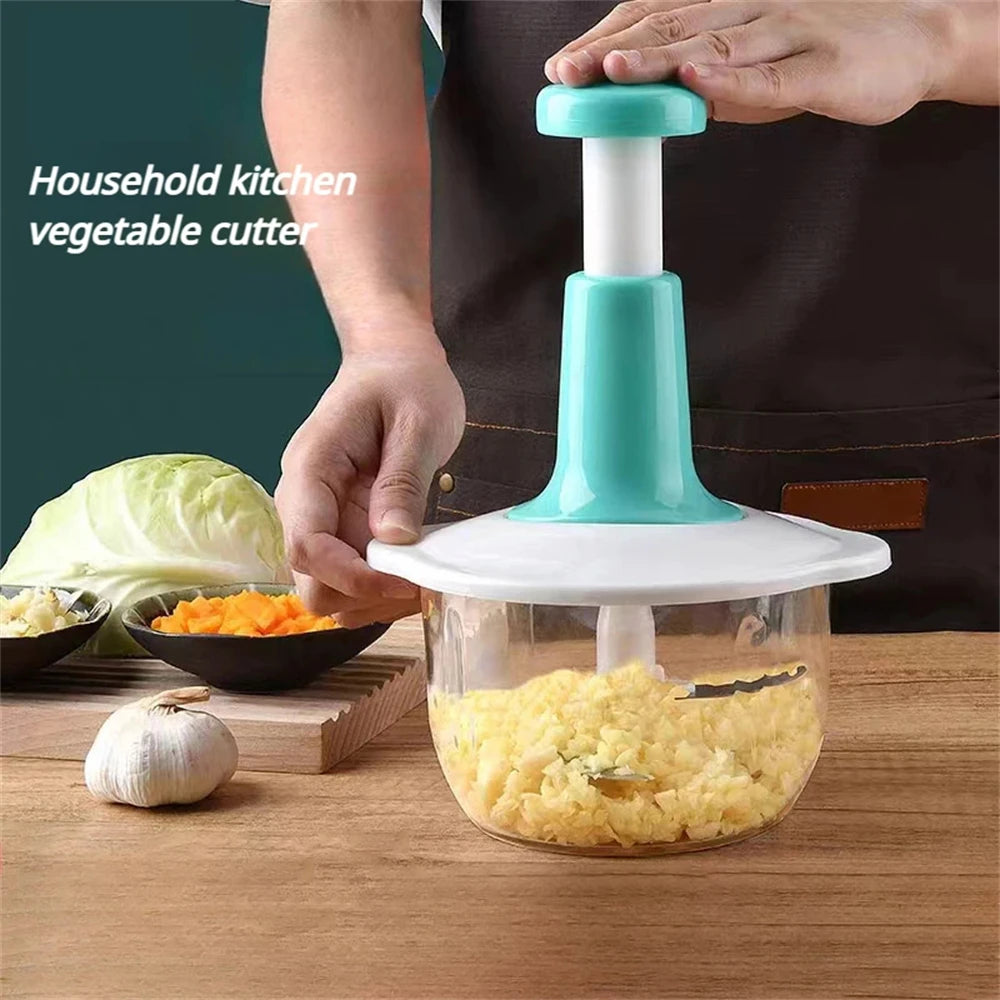 Push down manual food chopper vegetable cutter with clear bowl