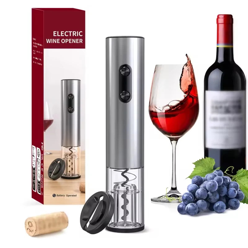 Electric wine opener – cordless automatic corkscrew for bottles – stainless steel wine opener