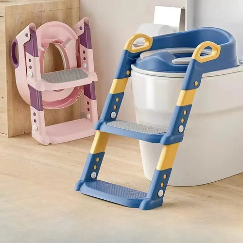 Kids toilet training seat with adjustable ladders and handrails”