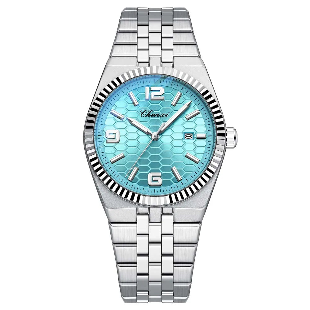 Cheetah men’s luxury watch with green textured dial and stainless steel bracelet