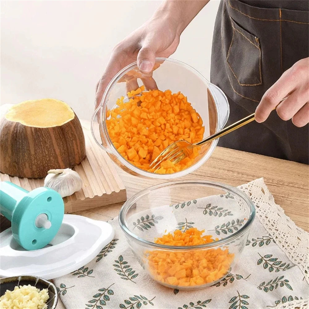 Push down manual food chopper vegetable cutter with clear bowl