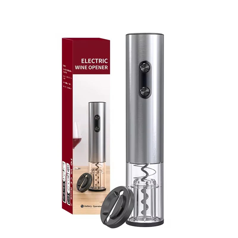 Electric wine opener – cordless automatic corkscrew for bottles – stainless steel wine opener