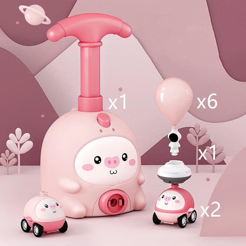 Balloon powered car launcher toy for kids with colorful balloons and cute design