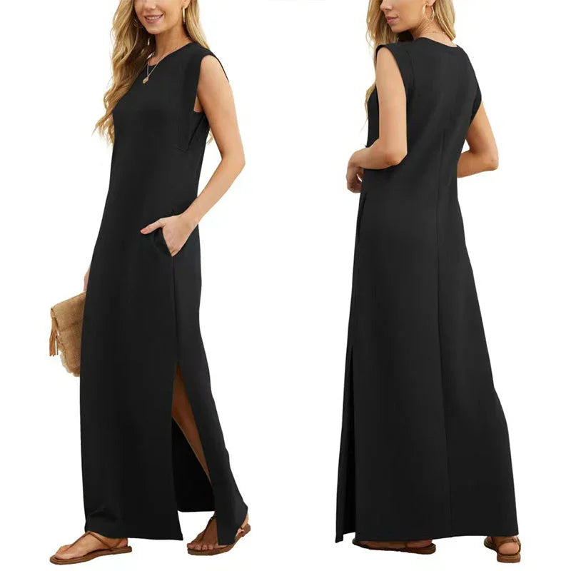 (💗Offre spéciale - 50% de réduction)Robe décontractée sans rides pour femmes avec ourlet fendu