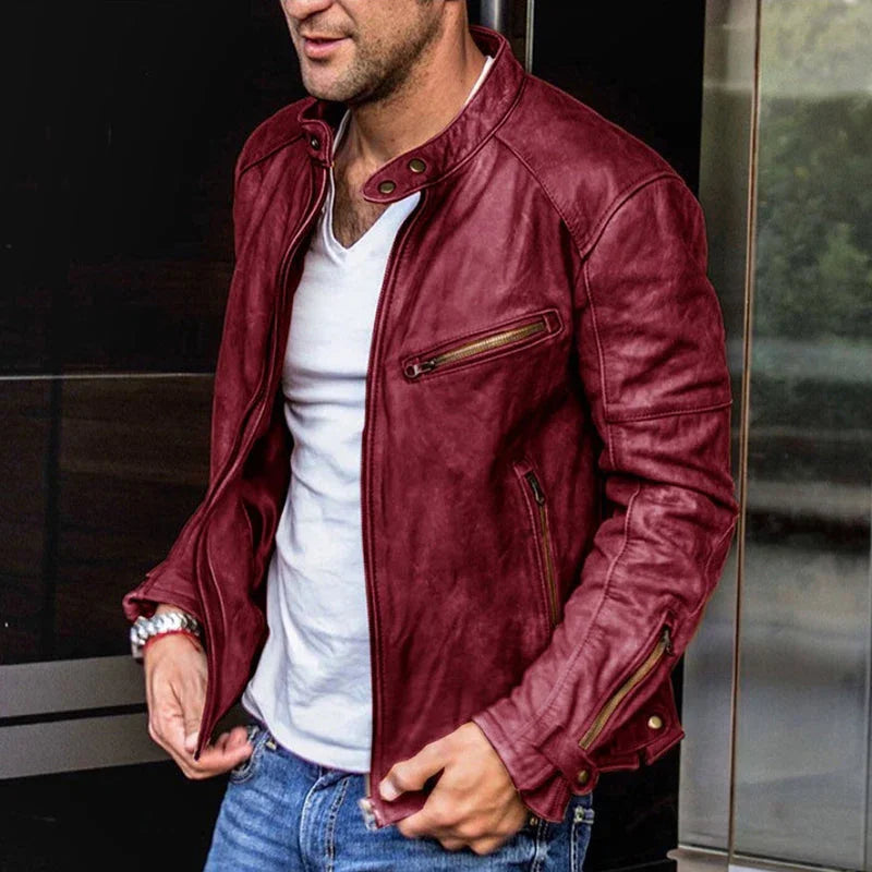 Cadeau Pour Hommes : Veste en Cuir de Motard avec Col Punk Rétro et Fermeture Éclair pour Hommes