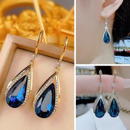 Boucles d’oreilles pendantes classiques bleues pour femme