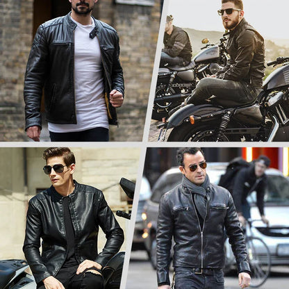 Cadeau Pour Hommes : Veste en Cuir de Motard avec Col Punk Rétro et Fermeture Éclair pour Hommes