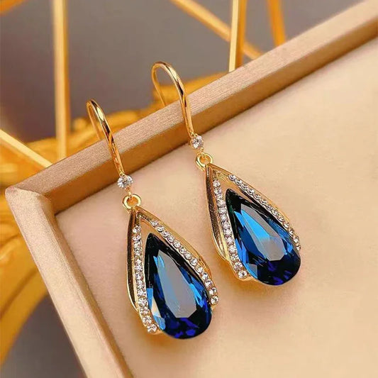 Boucles d’oreilles pendantes classiques bleues pour femme