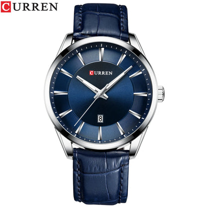 Curren classic black dial men’s watch with silver stainless case and leather strap