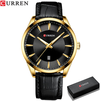 Curren classic black dial men’s watch with silver stainless case and leather strap