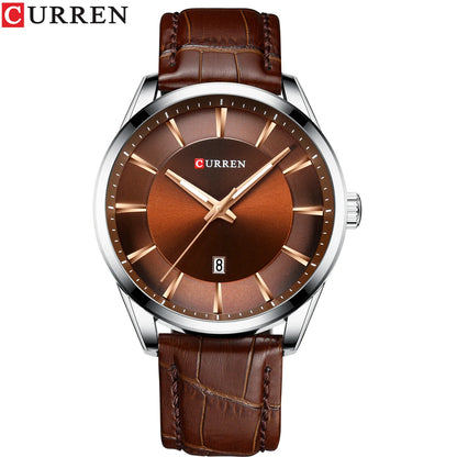 Curren classic black dial men’s watch with silver stainless case and leather strap