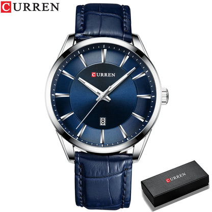 Curren classic black dial men’s watch with silver stainless case and leather strap