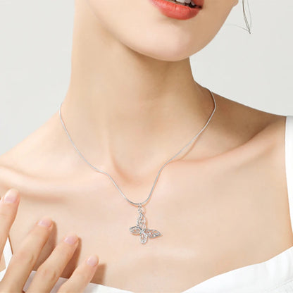 Sterling silver butterfly pendant necklace with filigree charm”